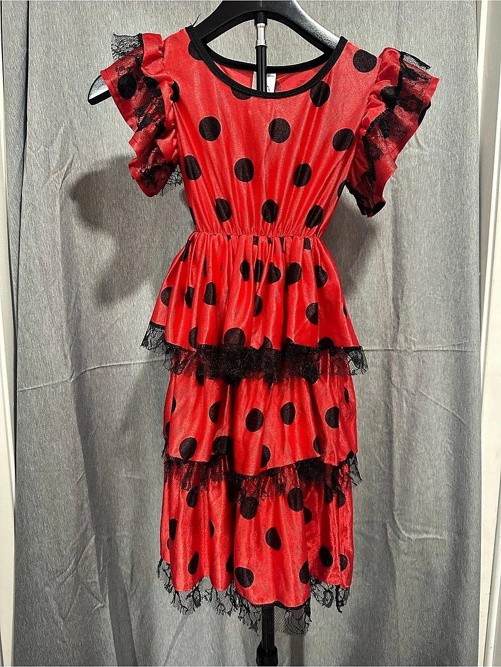 Girls Small Red & Black Polka Dot Spanish Flamenco Dress/Costume